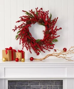 Christmas Greenery Nearly Natural 28 In. Cypress Artificial Wreath With Berries And Pine Cones 5 Christmas Greenery Nearly Natural 28 In. Cypress Artificial Wreath With Berries And Pine Cones -Christmas Tree Decorations Shop nearly natural christmas wreaths 4480 31 1000