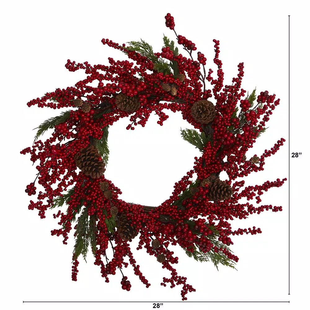 Christmas Greenery Nearly Natural 28 In. Cypress Artificial Wreath With Berries And Pine Cones 2 Christmas Greenery Nearly Natural 28 In. Cypress Artificial Wreath With Berries And Pine Cones - Image 2