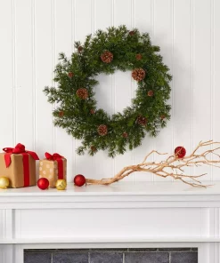 Christmas Greenery Nearly Natural 18 In. Alpine Pine And Pine Cone Artificial Wreath -Christmas Tree Decorations Shop nearly natural christmas wreaths 4721 31 1000