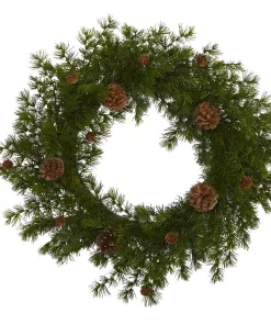 Christmas Greenery Nearly Natural 18 In. Alpine Pine And Pine Cone Artificial Wreath