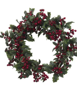 Christmas Greenery Nearly Natural 24in. Artificial Wreath With Holly Berries