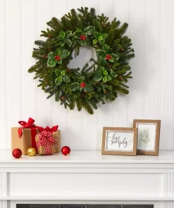Christmas Greenery Nearly Natural 22 In. Pine Pinecone And Variegated Holly Leaf Artificial Wreath 5 Christmas Greenery Nearly Natural 22 In. Pine Pinecone And Variegated Holly Leaf Artificial Wreath -Christmas Tree Decorations Shop nearly natural christmas wreaths w1033 31 1000
