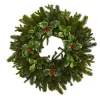 Christmas Greenery Nearly Natural 22 In. Pine Pinecone And Variegated Holly Leaf Artificial Wreath