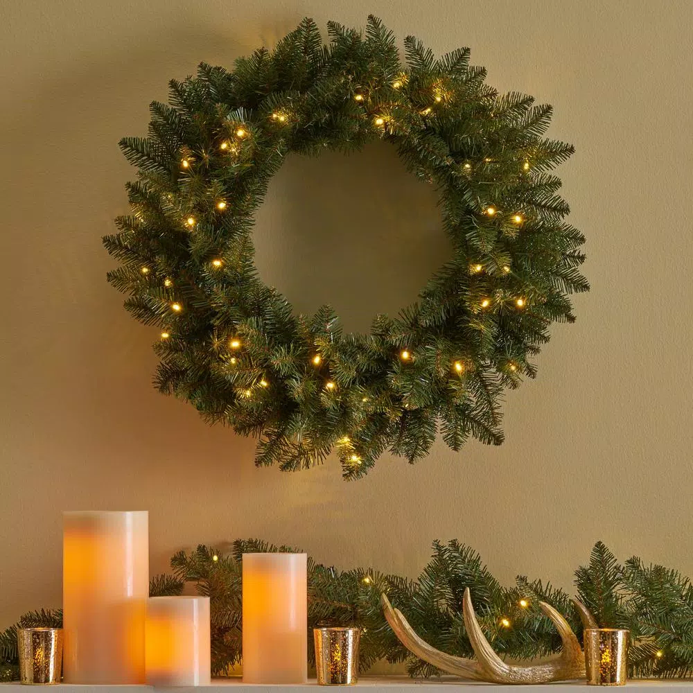 Christmas Greenery Noble House 24 In. Battery Operated Pre-Lit LED Artificial Christmas Wreath 4 Christmas Greenery Noble House 24 In. Battery Operated Pre-Lit LED Artificial Christmas Wreath - Image 4