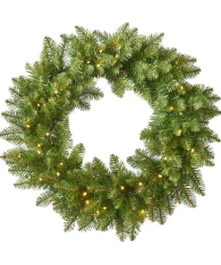 Christmas Greenery Noble House 24 In. Battery Operated Pre-Lit LED Artificial Christmas Wreath