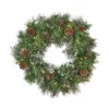 Christmas Greenery Noble House 24 In. Battery Operated Pre-Lit LED Artificial Christmas Wreath With Snowy Branches And Pinecones