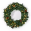Christmas Greenery Noble House 24 In. Green Battery Operated Pre-Lit Warm White LED Mixed Pine Artificial Christmas Wreath With Pine Cones