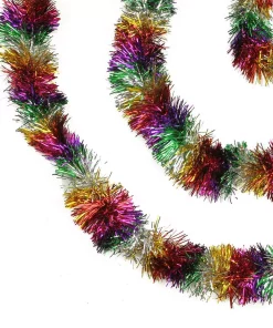 Christmas Greenery Northlight 50 Ft. 8 Ply Unlit Festive Shiny Rainbow Colored Christmas Foil Tinsel Garland