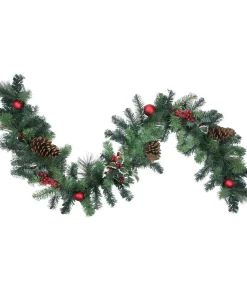 Christmas Greenery Northlight 6 Ft. Pre-Unlit Decorated Holly Berry Pine Cone Twig And Ball Artificial Christmas Garland