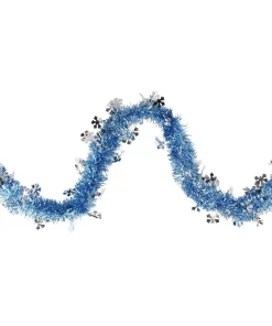 Christmas Greenery Northlight 12 Ft. Unlit Blue With Silver Snowflakes Christmas Tinsel Garland