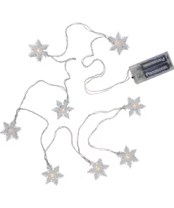Northlight 8-Light LED White Battery Operated Snowflake With Cap Christmas Lights With Clear Wire