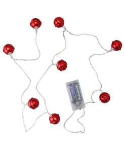 Northlight 8-Light LED Red Battery Operated Jingle Bell With Star Cut-Outs Christmas Lights With Clear Wire
