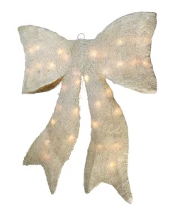 Christmas Lights Northlight 24 In. Pre-Lit Sparkling Cream Whimsical Sisal Bow Christmas Yard Decor