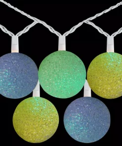 Christmas Lights Northlight 7.5 Ft. 10-Light Green Yellow And Blue Color Changing Sparkle Globe Patio LED Lights With White Wire