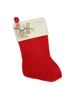 Indoor Christmas Decorations Northlight 19 In. Traditional Red Pine Cone Suede Cuff Christmas Stocking