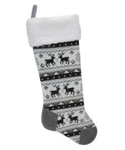 Indoor Christmas Decorations Northlight 23.25 In. Black Gray And White Polyester Rustic Lodge Knit Christmas Stocking With Sherpa Cuff