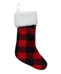 Indoor Christmas Decorations Northlight 18 In. Black And Red Buffalo Plaid Velvet Christmas Stocking With Sherpa Cuff