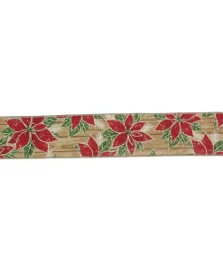 Christmas Tree Decorations Northlight 2.5 In. X 16 Yds. Red And Green Poinsettia Wood Planks Christmas Wired Ribbon