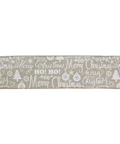Christmas Tree Decorations Northlight 2.5 In. X 16 Yds. Beige And White Merry Christmas Burlap Style Wired Ribbon