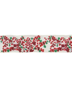 Christmas Tree Decorations Northlight 2.5 In. X 16 Yds. Red Berries On Branches Wired Craft Ivory Ribbon