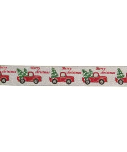 Christmas Tree Decorations Northlight 2.5 In. X 16 Yds. Red Trucks And Christmas Tree Wired Craft Beige Ribbon
