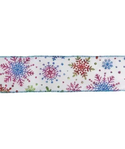 Christmas Tree Decorations Northlight 2.5 In. X 16 Yds. Shimmering White And Rainbow Glitter Snowflake Wired Christmas Craft Ribbon