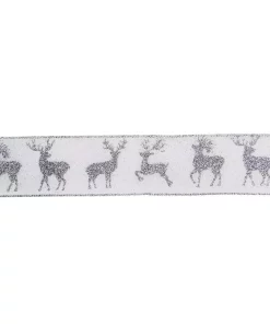 Christmas Tree Decorations Northlight 2.5 In. X 16 Yds. White And Silver Glitter Deer Wired Craft Ribbon