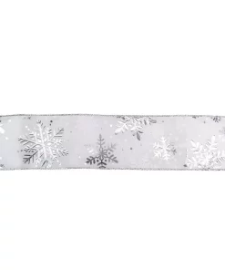 Christmas Tree Decorations Northlight 2.5 In. X 16 Yds. Metallic White And Silver Snowflake Wired Craft Ribbon