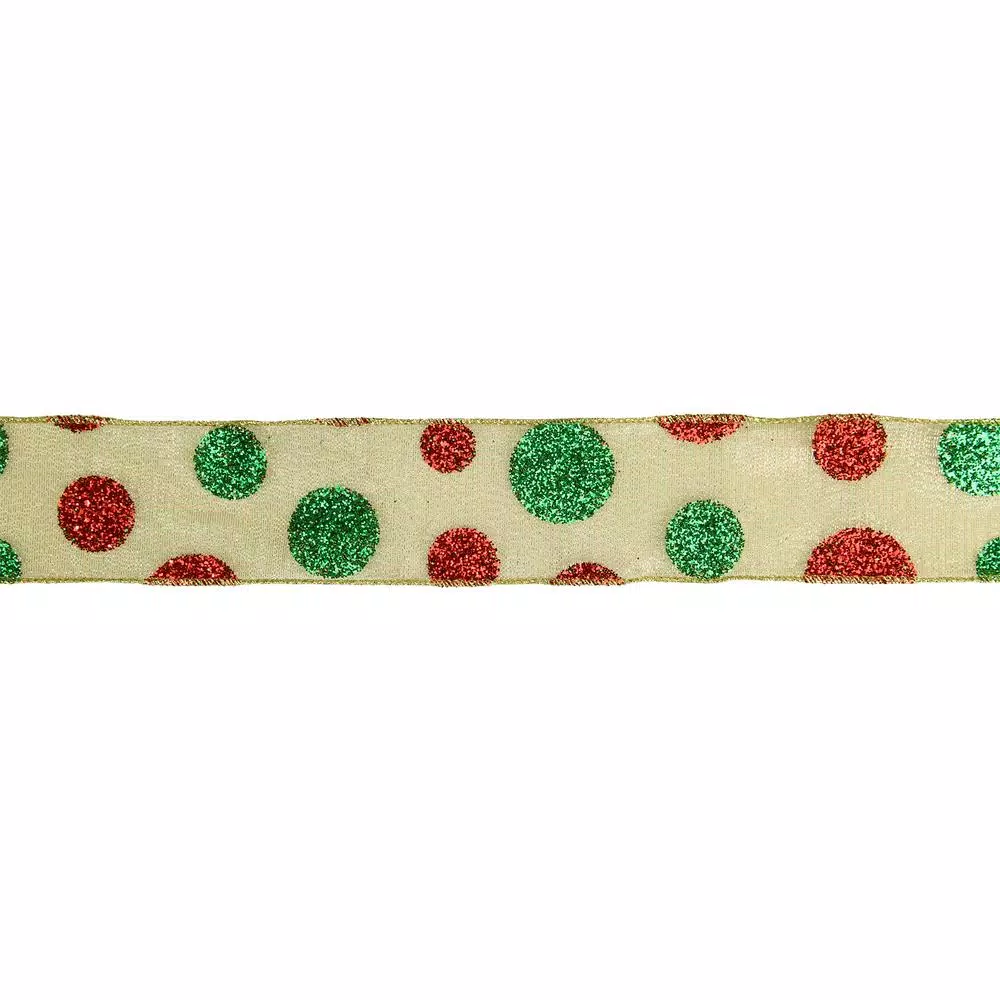 Christmas Tree Decorations Northlight 2.5 In. X 16 Yds. Red And Green Glitter Polka Dots On Metallic Gold Wired Ribbon 1 Christmas Tree Decorations Northlight 2.5 In. X 16 Yds. Red And Green Glitter Polka Dots On Metallic Gold Wired Ribbon