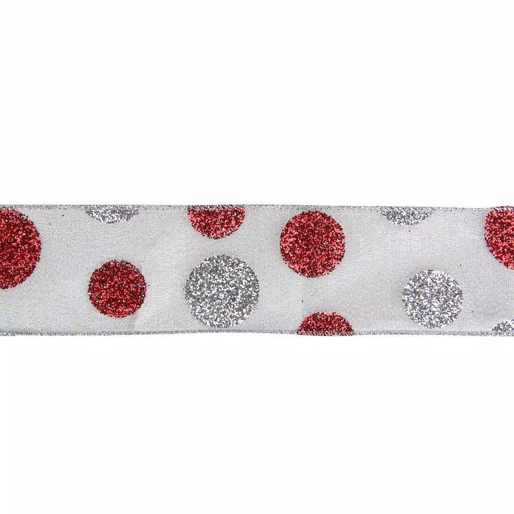 Christmas Tree Decorations Northlight 2.5 In. X 16 Yds. Silver And Red Glitter Polka Dots On Metallic Wired Ribbon 1 Christmas Tree Decorations Northlight 2.5 In. X 16 Yds. Silver And Red Glitter Polka Dots On Metallic Wired Ribbon