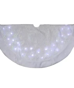 Christmas Tree Decorations Northlight 48 In. LED White Iridescent Snowflake Christmas Tree Skirt With Faux Fur Trim