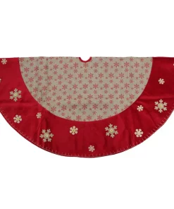Christmas Tree Decorations Northlight 60 In. Burlap Glittered Snowflake Rustic Christmas Tree Skirt With Red Velvet Trim