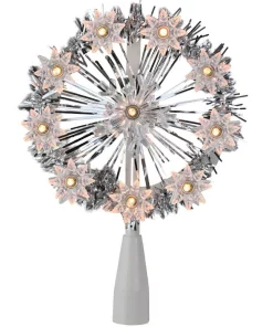 Christmas Tree Decorations Northlight 7 In. Silver Tinsel Snowflake Starburst Christmas Tree Topper – Clear Lights