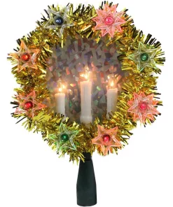 Christmas Tree Decorations Northlight 7 In. Gold Tinsel Wreath With Candles Christmas Tree Topper – Multi Lights