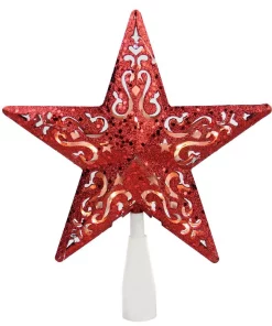 Christmas Tree Decorations Northlight 8.5 In. Red Glitter Star Cut-Out Design Christmas Tree Topper β Clear Lights