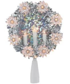 Christmas Tree Decorations Northlight 7 In. Silver Tinsel Wreath With Candles Christmas Tree Topper – Clear Lights