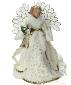 Christmas Tree Decorations Northlight 14 In. Lighted B/O Fiber Optic Angel In Cream And Gold Gown Christmas Tree Topper