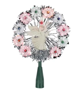 Christmas Tree Decorations Northlight 8 In. Silver Tinsel Wreath With Angel Christmas Tree Topper With Multi-Lights