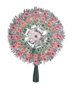 Christmas Tree Decorations Northlight 8 In. Lighted Silver Tinsel Starburst Christmas Tree Topper With Multi-Lights