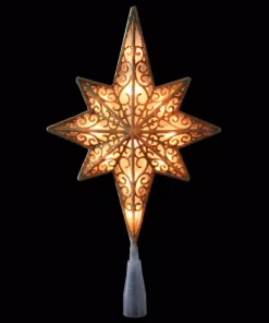 Christmas Tree Decorations Northlight 10 In. Frosted Star Of Bethlehem With Gold Scrolling Christmas Tree Topper In Clear Lights