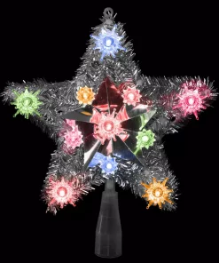 Christmas Tree Decorations Northlight 9 In. Lighted Silver Tinsel Star Christmas Tree Topper In Multi-Lights