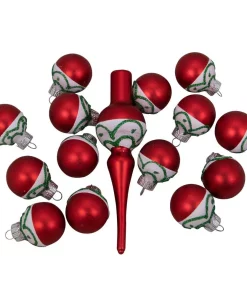 Christmas Tree Decorations Northlight 1.25 In. To 5.5 In. Red Green And White Frosted Christmas Tree Topper And Glass Ornament Set (15-Count)