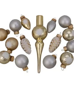 Christmas Tree Decorations Northlight 0.75 In. To 5.5 In. Gold And Silver Shiny And Matte Christmas Mini Tree Topper And Glass Ornament Set (15-Count)