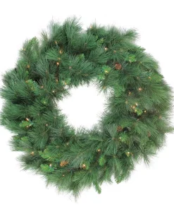 Christmas Greenery Northlight 48 In. PreLlit White Valley Pine Artificial Christmas Wreath With Clear Lights