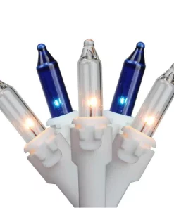 Northlight 50-Light Blue And Clear Mini Window Curtain Icicle Christmas Lights With White Wire