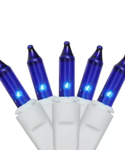 Northlight 50-Light Blue Mini Window Curtain Icicle Christmas Lights With White Wire