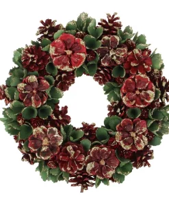 Christmas Greenery Northlight 13.5 In. Unlit Red And Green Floral And Pine Cone Wooden Christmas Wreath