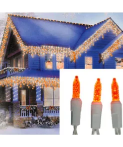 Sienna Set Of 70 Orange Gold LED M5 Icicle Christmas Lights – White Wire