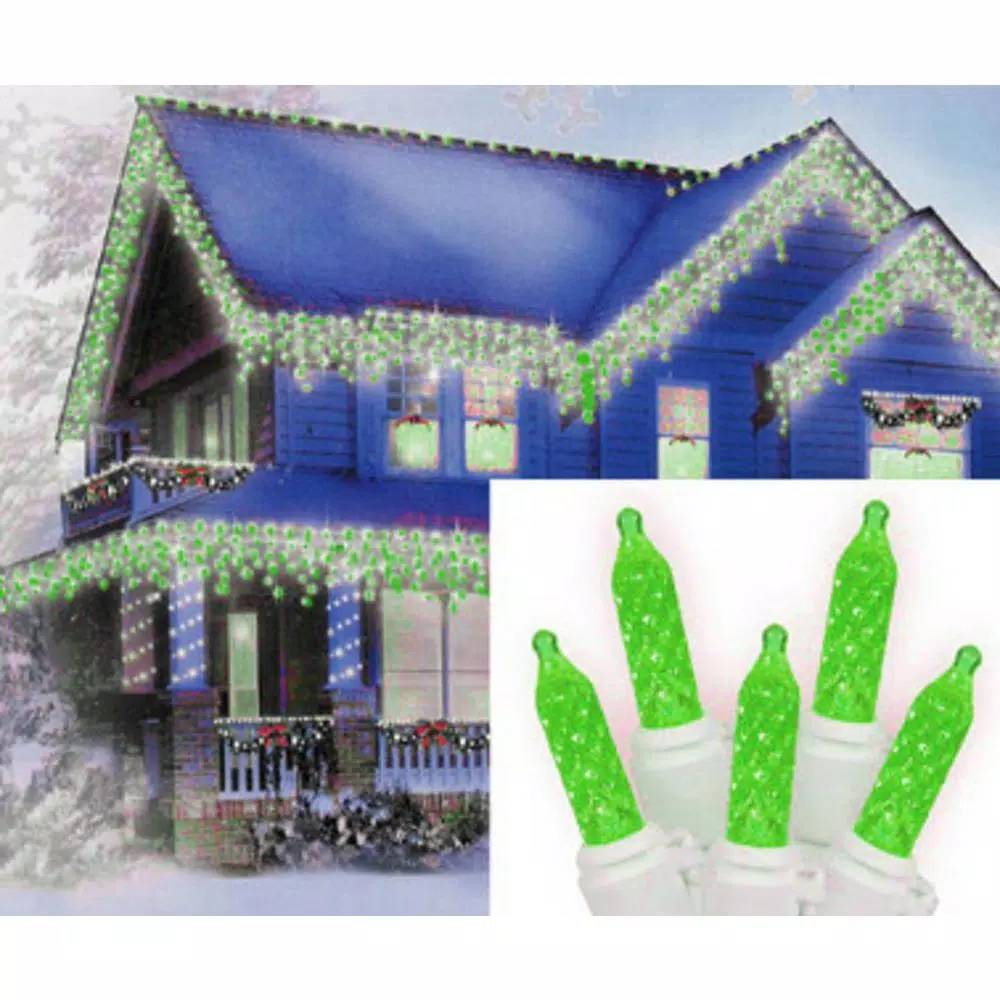 Sienna 70-Light LED Green M5 Icicle Christmas Lights With White Wire 1 Sienna 70-Light LED Green M5 Icicle Christmas Lights With White Wire