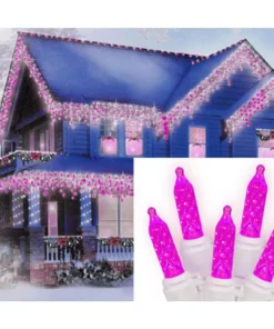 Sienna 70-Light LED Hot Pink M5 Icicle Christmas Lights With White Wire